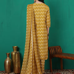 ANAISA Women Viscose Rayon Round Neck, Calf Length, Printed Kurta with Trouser & Dupatta