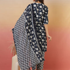 Women Floral Printed Blue Kurta With Trouser & Dupatta