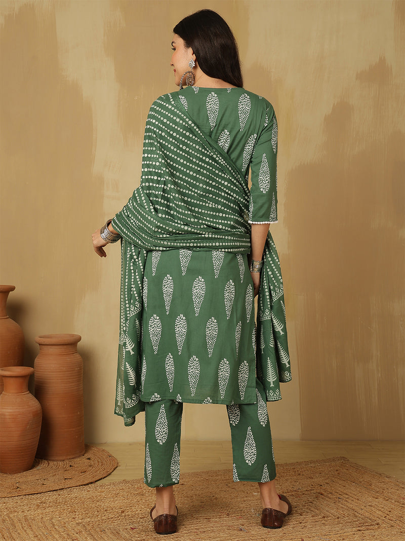 Women Green Regular Wear Kurta With Trouser & Dupatta