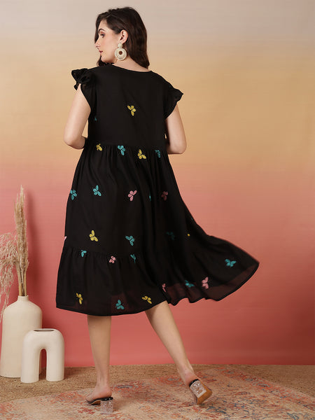 Women Cotton Embroidery Fit And Flare Dress