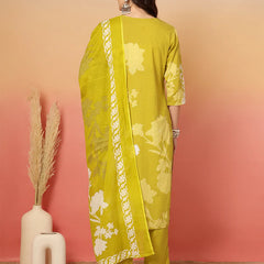 Women Cotton Printed Patch Work Kurta with Trouser & Dupatta