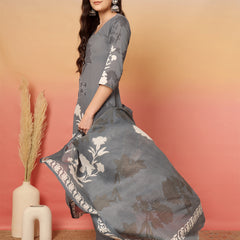 Women Cotton Printed Patch Work Kurta with Trouser & Dupatta