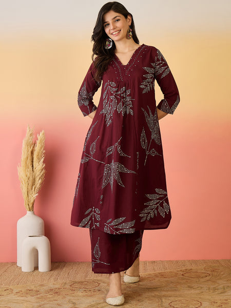 Women Pure Cotton Abstract Printed A-line Kurta with Palazzo Set
