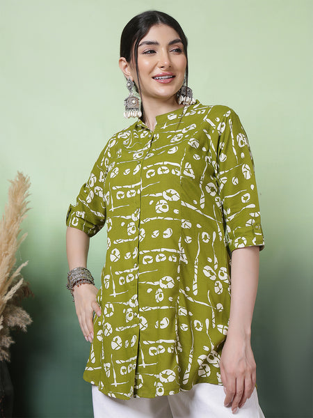 Women Green Printed Rayon Top