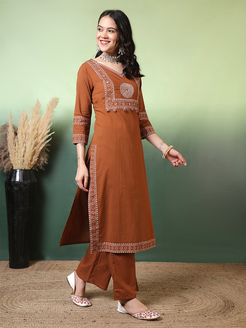 Women Cotton Bandhani Printed Kurta with Trouser & Dupatta
