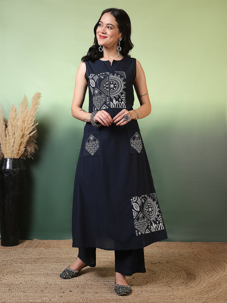 Women Cherry Red Pure Cotton Embroidery Kurta with attached sleeves and Palazzo Set