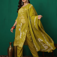 Women Cotton Printed Patch Work Kurta with Trouser & Dupatta
