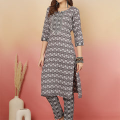 ANAISA Women Viscose Rayon Round Neck, Calf Length, Printed Kurta with Trouser & Dupatta