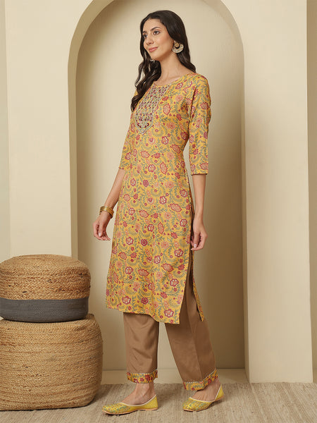 Women Viscose Rayon Printed Straight Kurta with Trouser