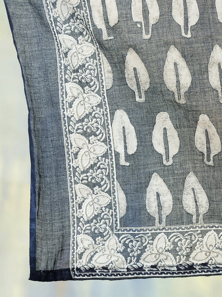 Women Blue Viscose Rayon Discharge Printed Kurta with Trouser & Dupatta