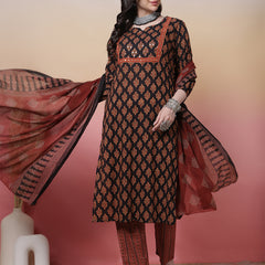 Women Cotton Hand Block Printed Kurta with Trouser & Dupatta