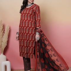 Women Black Block Printed Kurta with Trouser & Dupatta