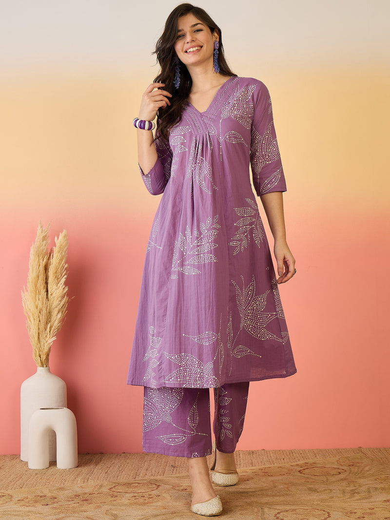 Women Pure Cotton Abstract Printed A-line Kurta with Palazzo Set