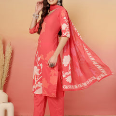 Women Cotton Printed Patch Work Kurta with Trouser & Dupatta