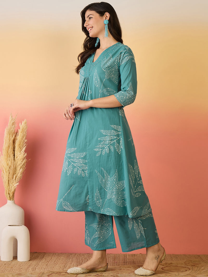 Women Pure Cotton Abstract Printed A-line Kurta with Palazzo Set