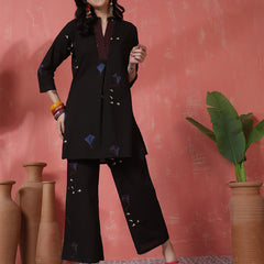 Women Black Pure Cotton Printed Top with Palazzo Co-ord Set