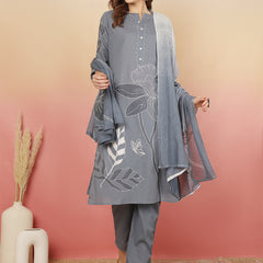 ANAISA Women Cotton Placement Print Straight Kurta with Trouser & Dupatta
