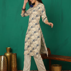 Women Ice Blue Yoke Embroidery Kurta with Trouser & Dupatta
