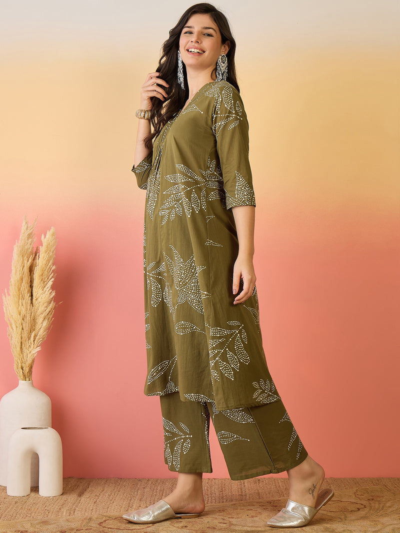 Women Pure Cotton Abstract Printed A-line Kurta with Palazzo Set