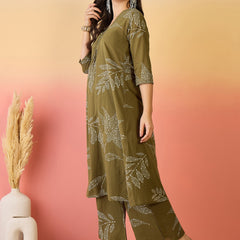 Women Pure Cotton Abstract Printed A-line Kurta with Palazzo Set
