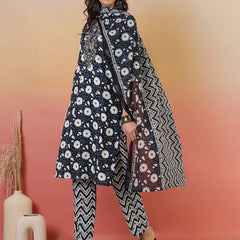 Women Floral Printed Blue Kurta With Trouser & Dupatta