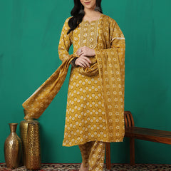 ANAISA Women Viscose Rayon Round Neck, Calf Length, Printed Kurta with Trouser & Dupatta