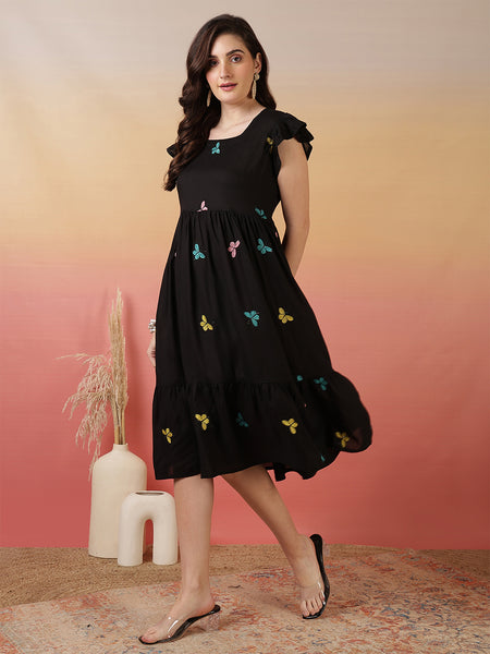 Women Cotton Embroidery Fit And Flare Dress