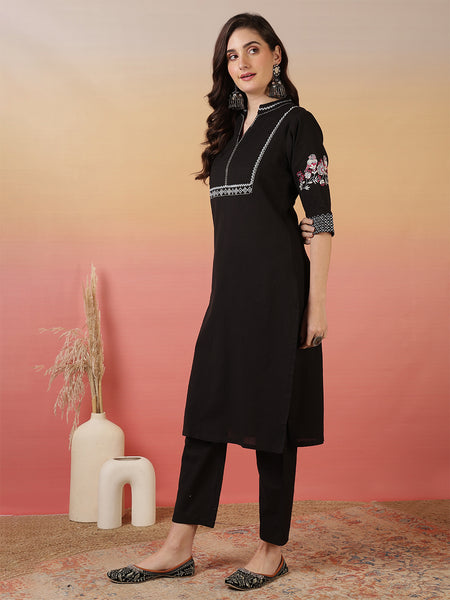 Women Solid Embroidery Kurta with Pant
