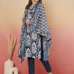 Sangira Women Cotton Printed V-neck, Straight Kurta with Trouser & Dupatta