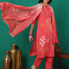 ANAISA Women Cotton Placement Print Straight Kurta with Trouser & Dupatta