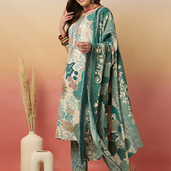 Women Blue Digital Printed Kurta With Trouser & Dupatta