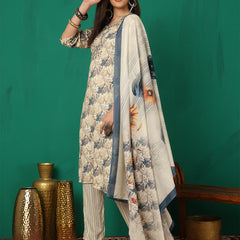 Women Ice Blue Yoke Embroidery Kurta with Trouser & Dupatta