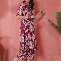 Women Purple Cotton Printed Kurta with Trouser Set