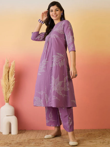 Women Pure Cotton Abstract Printed A-line Kurta with Palazzo Set