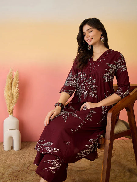 Women Pure Cotton Abstract Printed A-line Kurta with Palazzo Set