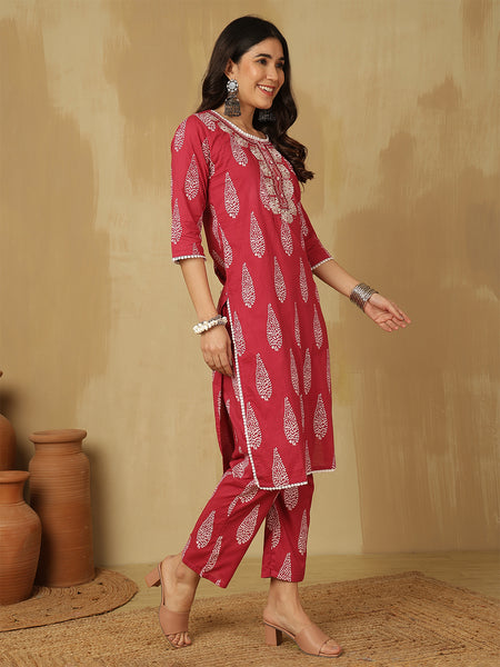 Women Pink Regular Wear Kurta With Trouser & Dupatta