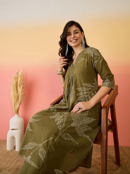 Women Pure Cotton Abstract Printed A-line Kurta with Palazzo Set