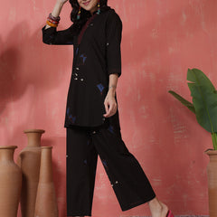 Women Black Pure Cotton Printed Top with Palazzo Co-ord Set