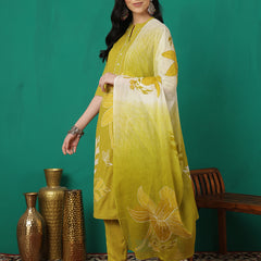 ANAISA Women Cotton Placement Print Straight Kurta with Trouser & Dupatta