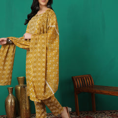 ANAISA Women Viscose Rayon Round Neck, Calf Length, Printed Kurta with Trouser & Dupatta