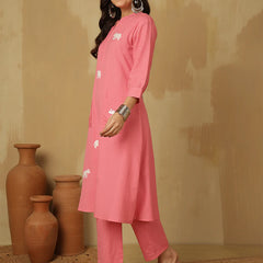 Women Solid Cotton Flex A-line Pocket Kurta with Palazzo Set