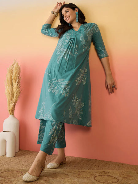 Women Pure Cotton Abstract Printed A-line Kurta with Palazzo Set