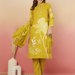 ANAISA Women Cotton Placement Print Straight Kurta with Trouser & Dupatta