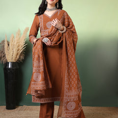Women Cotton Bandhani Printed Kurta with Trouser & Dupatta
