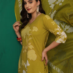 Women Cotton Printed Patch Work Kurta with Trouser & Dupatta