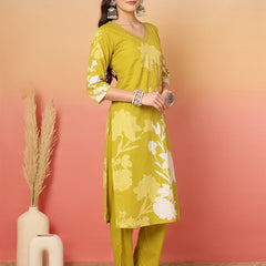 Women Cotton Printed Patch Work Kurta with Trouser & Dupatta