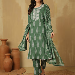 Women Green Regular Wear Kurta With Trouser & Dupatta