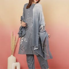ANAISA Women Cotton Placement Print Straight Kurta with Trouser & Dupatta