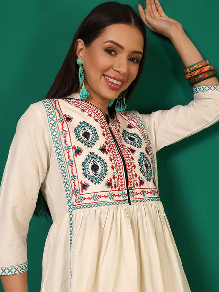 Women Cotton White Yoke Embroiery Top with Palazzo Co-ord Set