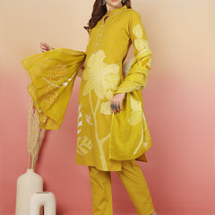 ANAISA Women Cotton Placement Print Straight Kurta with Trouser & Dupatta